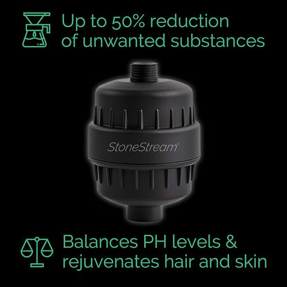 Original StoneStream® EcoPower Shower Head System — Spa Like Ionic Filter to Soften Water, Increase Pressure & Save Water — Showerhead + Hard Water Filtration + Wall Adapter Kit — Matte Black
