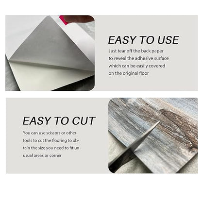 Wood Grain Peel and Stick Floor Tiles 11.8"x394" Hazy Blue | Wood-look non-slip vinyl for renters & DIY, easy cut, fewer seams, low upkeep, budget multi-surface floor guard