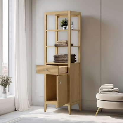 Vanity Art Vanity with Storage Cabinet & Shelves, Free-Standing Vanity with Soft-Closing Doors, Natural Oak, Golden Brushed Handware VA91-LC-NO-GB