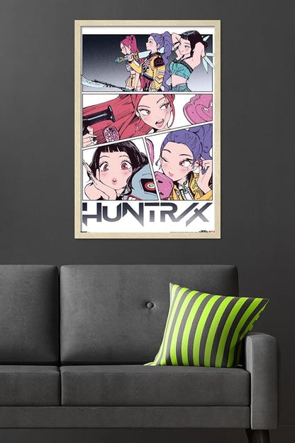 Trends International Netflix KPop Demon Hunters (2025) - Huntrix Manga Panels Wall Poster, 34L x 22.4W, Blonde Framed Version
