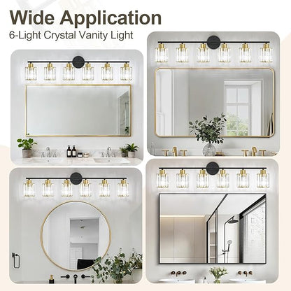 Crystal Bathroom Light Fixtures,Bathroom Lighting Fixtures Over Mirror, Modern 6-Light Brushed Nickel Vanity Lights for Mirror, Restroom,Kitchen(Ceramic E26 Socket,Bulbs Not Include)