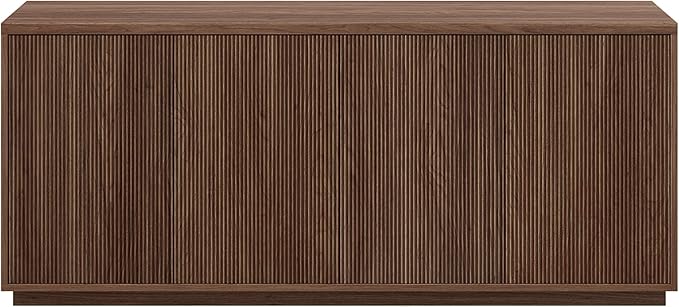 Henn&Hart 68" Fluted Sideboard Buffet Cabinet, Ribbed Modern Wooden Credenza with 4 Doors, Adjustable Shelves, and Cable Management Cut-Outs for Dining Room, Kitchen, or Living Room, Medium Walnut
