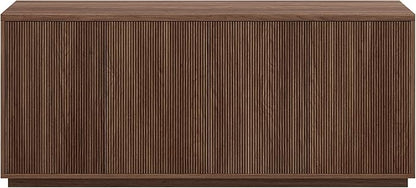 Henn&Hart 68" Fluted Sideboard Buffet Cabinet, Ribbed Modern Wooden Credenza with 4 Doors, Adjustable Shelves, and Cable Management Cut-Outs for Dining Room, Kitchen, or Living Room, Medium Walnut