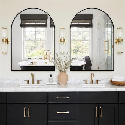 FGU Arched Bathroom Mirror for Over Sink 40"x28" Black Vanity Mirror | Wall Mounted, HD Tempered Shatter-Proof Glass, Rust-proof Arched Metal Frame, Arch Mirror for Bedroom, Living Room, Entryway