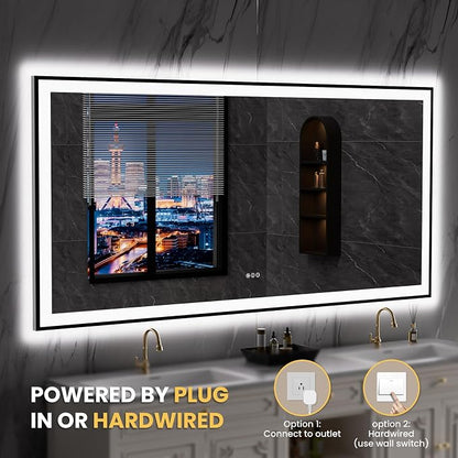 LOAAO 84"X32" LED Bathroom Mirror Black Framed | Anti-Fog, Dimmable, Memory Function, Tempered Glass, Lighted Vanity Mirror for Wall
