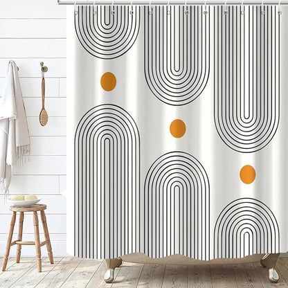 Boho Mid Century Extra Long Shower Curtain, Modern Abstract Arch Sun Ivory Machine Washable Waterproof Fabric for Bathroom Bathtub with 12 Hooks 72Wx84H