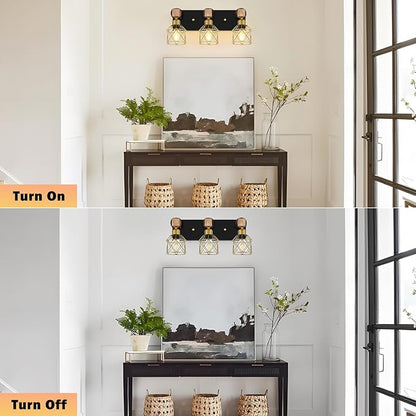 FadimiKoo Black and Gold Vanity Light, 3-Light Farmhouse Vanity Light, Bathroom Light Fixtures Over Mirror, Industrial Indoor Wall Mounted lamp for Bathroom, Living Room, Cabinet, Bedroom