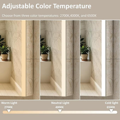 48 x 32 Inch Medicine Cabinet with Mirror and LED Light for Bathroom | Recessed, Wall-Mounted, Dimmable, Anti-Fog, Memory Function, 3 Color Mode, Outlet&USB, Adjustable Shelf, ETL Listed, Aluminum