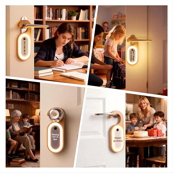 Motion Sensor LED Night Light, Wooden Door Lock Light with Touch Switch, Battery Powered, White and Beech