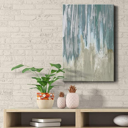 Renditions Gallery Canvas Wall Art Modern Paintings & Prints Decorations Blue Grey Waterfall Canvas Abstract Wall Hanging Artwork Prints for Bedroom Living Room Office - 18"x27" LT02