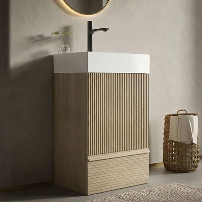 20 inch Bathroom Vanity with White Ceramic Sink, Bath Storage Cabinet with Soft-Closing Door and Drawer, Perfect for Small Space, Powder Room, Hotel, Light Oak