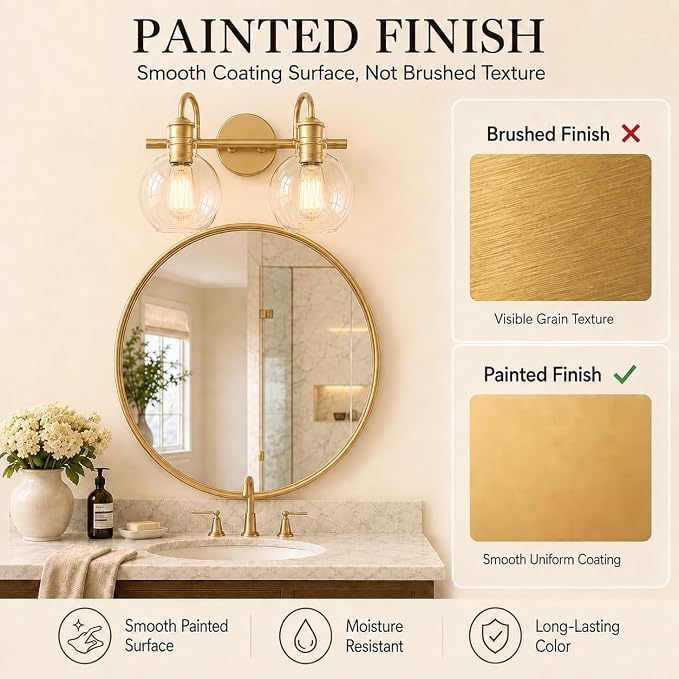 2 Lights Bathroom Vanity Light Fixtures Over Mirror Modern Gold | Wall Sconce,Elegant Globe Glass Shades,E26 Base,UL Certified,Anti-Rust,Damp Rated,Painted,Bedroom Living Room Entryway