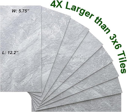 AULIGET 20-Piece Peel and Stick Backsplash Wall Tiles, 6" x 12" PVC Grey Marble Faux Stick on Tiles for Backsplash Kitchen, Bathroom, Laundry Room, Camper, Fireplace