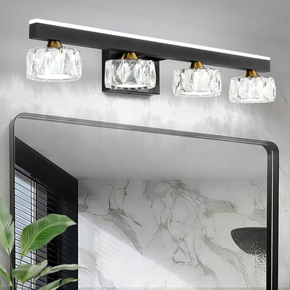 Black Crystal Bathroom Vanity Light Fixtures Over Mirror for Bathroom Lighting (4 Lights)