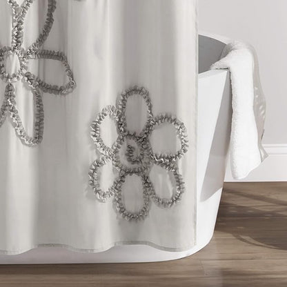 Lush Decor Light-Gray Ruffle Flower Polyester Shower Curtain (72" x 72")