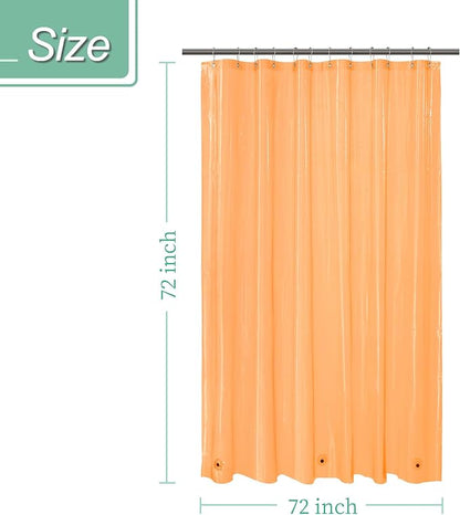 Mrs Awesome Clear Orange Shower Curtain Liner with 3 Magnets, 72x72 Premium Flexible Sturdy Plastic Shower Curtain for Bathroom Lightweight & Waterproof, Clear Orange