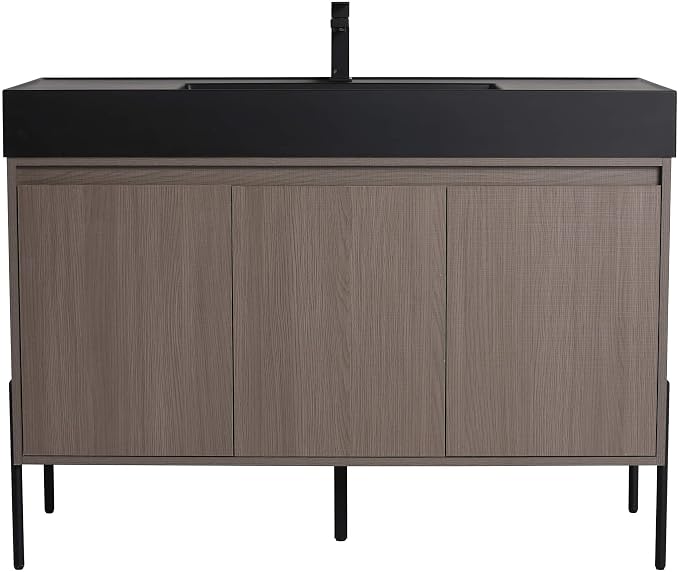Crownpoint 48 Inch Bathroom Vanity with Sink, Black Sink, Gray Oak Finish, Full Assembly Required, Elegant Bathroom Vanities for Modern Homes