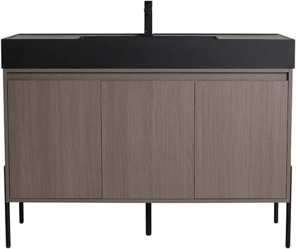 Crownpoint 48 Inch Bathroom Vanity with Sink, Black Sink, Gray Oak Finish, Full Assembly Required, Elegant Bathroom Vanities for Modern Homes