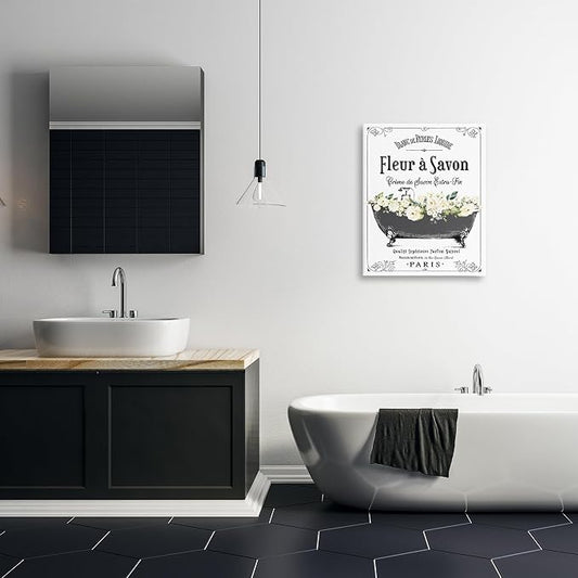 French Flower Bathtub Floral, 24 x 30 Inch Canvas Wall Art | Stupell Industries · By Lettered and Lined · Ready to hang · Bathroom to bedroom decor · Made in USA