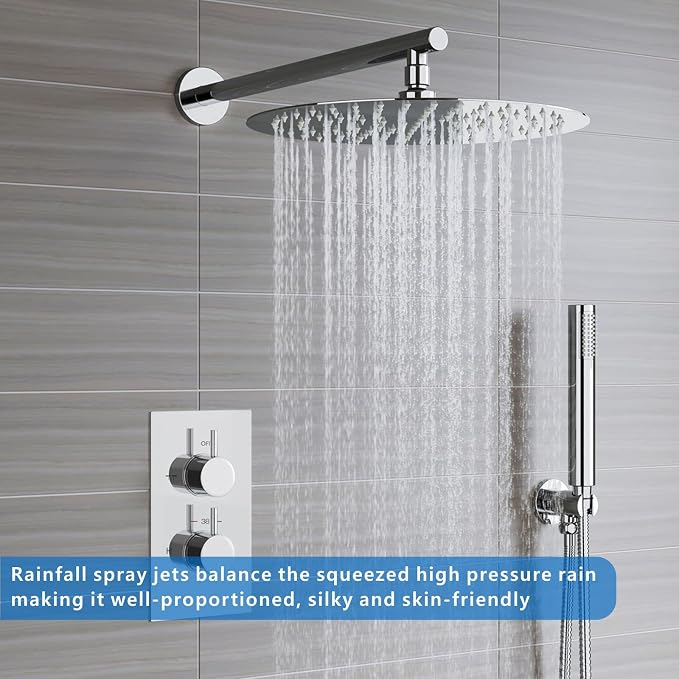 Voolan Rain Shower Head, High Pressure High Flow All Metal Rainfall Shower Head, Ultra-Thin Design-Pressure Boosting, Universal Wall and Ceiling Mount (10 Inch, Chrome)