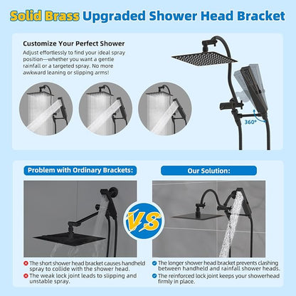 Hibbent All Metal cUPC Certified Shower Head, 8'' High Pressure Rainfall Showerhead Combo, Handheld Shower Wand, 12'' Adjustable Extension Arm, 4-Spray, 71'' Hose, Shower Holder, Oil Rubbed Bronze