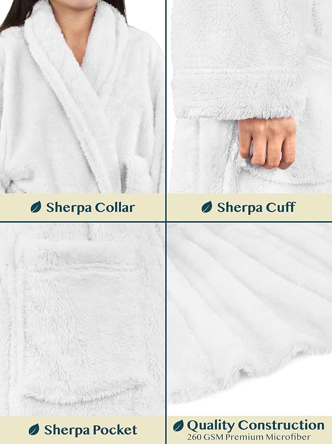 PAVILIA Premium Womens Plush Soft Robe, Fluffy Warm Fleece Sherpa Bathrobe | 260 GSM Shaggy Microfiber, Long Housecoat for Spa Shower Home College Dorm Lounging, Cozy Christmas Holiday Gift for Her