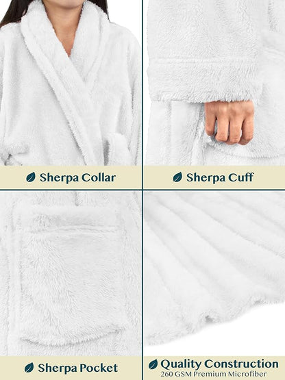 PAVILIA Premium Womens Plush Soft Robe, Fluffy Warm Fleece Sherpa Bathrobe | 260 GSM Shaggy Microfiber, Long Housecoat for Spa Shower Home College Dorm Lounging, Cozy Christmas Holiday Gift for Her