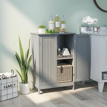 Giantex Storage Cabinet with Doors and Shelves - Freestanding Storage Organizer with Anti-Tipping Device, Entryway Storage Unit for Living Room, Home Decor, Bathroom Floor Cabinet (Gray)