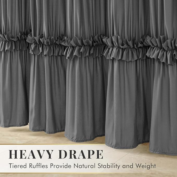 LIPA Boho Rustic Grey Ruffle Shower Curtain 72x72 Inches | Farmhouse Shower Curtains for Bathroom,Water‑Resistant Fabric Shower Curtain,Bohemian Bathroom Decor