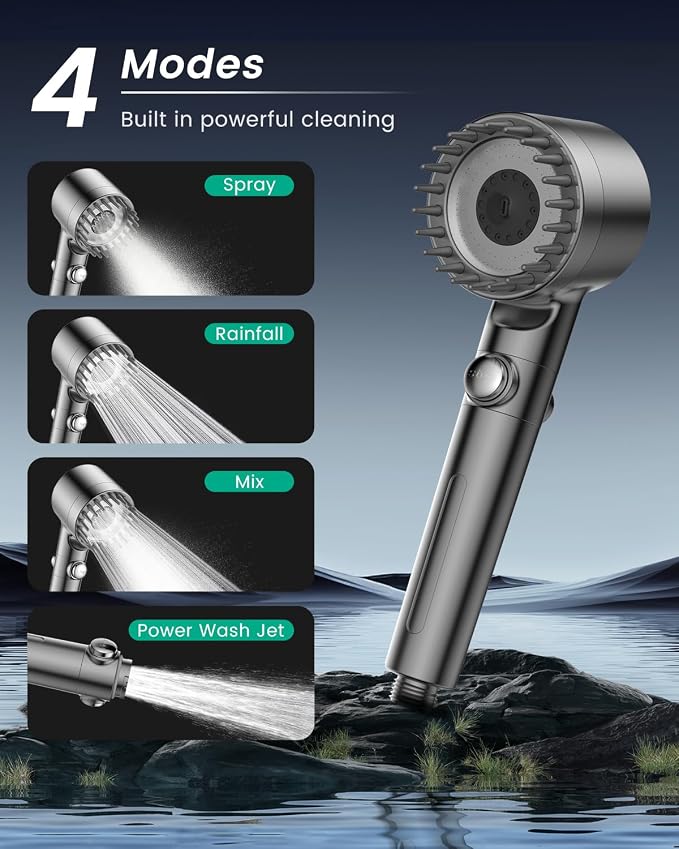 Filtered Shower Head with Handheld 3PCS Filters ShowerHead | High Pressure 4 Spray Shower Heads with ON/OFF Button, Water Softener for Hard Water, 59" Hose, Remove Chlorine