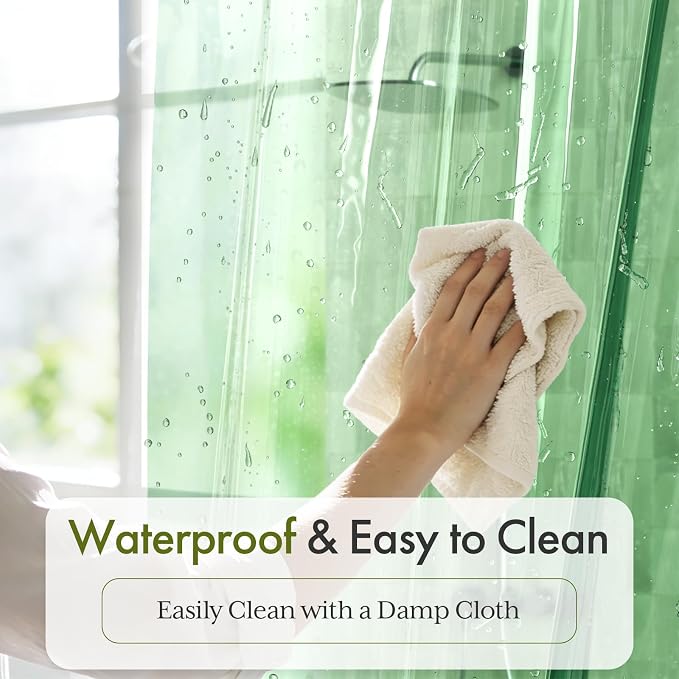 Bathway Shower Curtain Liner, Clear Shower Curtain Liner Green 72x72 PEVA Waterproof Shower Curtain Liner Plastic with 3 Magnets and 12 Rustproof Metal Grommets, Lightweight Shower Liner for Bathroom