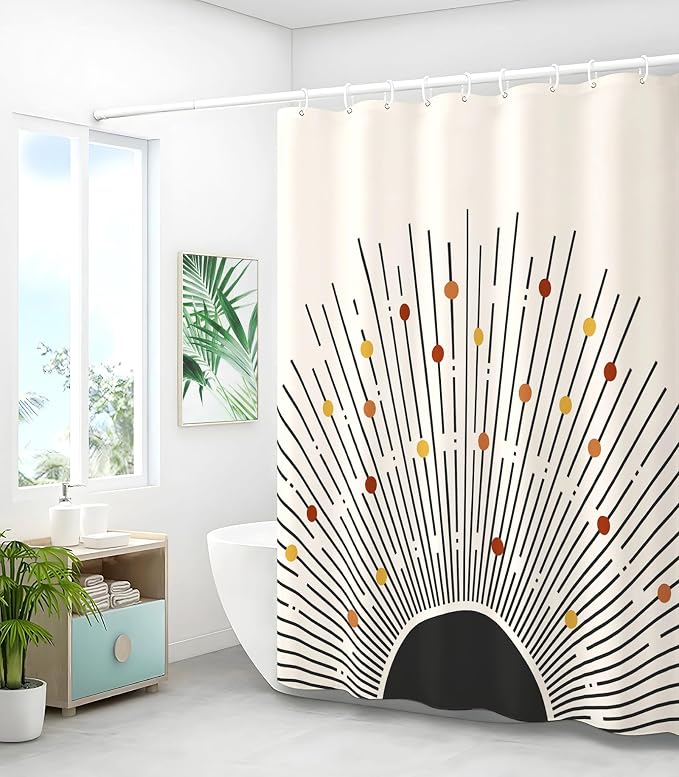 Shower Curtain for Bathroom Stall Boho Modern Cute Aesthetic Decorative Girly Waterproof Unique Art Sun Elegant Girls Chic Print Design Teen Pretty Women Cortinas de Baño Bathtub 72 x72 Inch