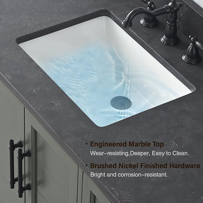 Vanity Art 60 Inch Bathroom Vanity with Single Sink, Silver Grey | Solid Wood, Ceramic Sink, Marble Top, Waterproof Backsplash, Pre-assembled, Soft-close Doors, Ample Storage, Freestanding