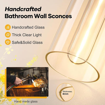 Wall Sconces Set of Two, Modern Bathroom Sconces Wall Lighting with & Clear Glass Glass, Chrome Sconces Wall Decor Set of 2 for Bathroom Mirror Bedroom Living Room Hallway