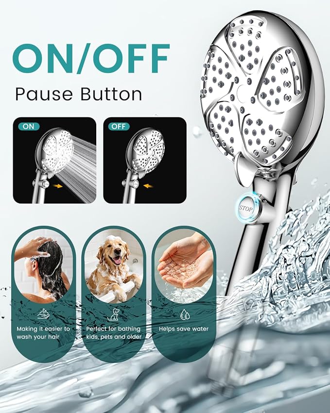 Filtered Shower Head with Handheld, High Pressure Shower Heads with Filters | 7 Mode, ON/OFF Switch for Pet Bath, Detachable ShowerHead for Hard Water, Remove Chlorine, Built-in Power Wash to Clean Tub