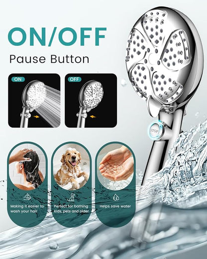 Filtered Shower Head with Handheld, High Pressure Shower Heads with Filters | 7 Mode, ON/OFF Switch for Pet Bath, Detachable ShowerHead for Hard Water, Remove Chlorine, Built-in Power Wash to Clean Tub