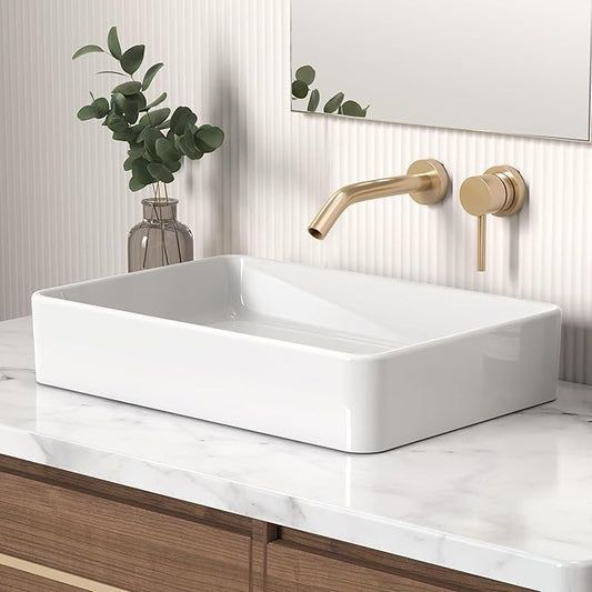 KES Bathroom Vessel Sink 20 Inch Above Counter Rectangular White Ceramic Countertop Sink for Cabinet Lavatory Vanity, BVS123S50