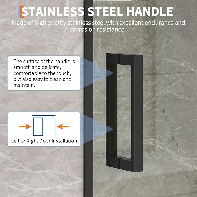 Sliding Shower Door, 56-60 inch W×72 inch H Aluminum Frame Glass Shower Door, One Fixed One Sliding Panel, Matte Black, Easy Clean Glass for Bathtub Installation