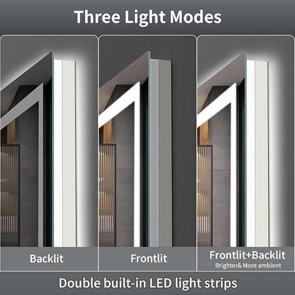 LED Mirror for Bathroom, 48x36 Inch Backlit + Front Lighted Bathroom Vanity Mirror with Lights for Wall, Double Light Strips, 3 Colors, Shatter-Proof, Anti-Fog and Brightness Memory