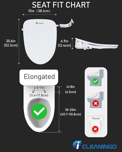 DC02 iCleaningo Electric Bidet Toilet Seat, Auto Open & Close Lid, Heated Seat, Adjustable Wash & Dry, 360° Handheld Sprayer, 42-Color Dual-Ring Ambient Light, Elongated, Remote