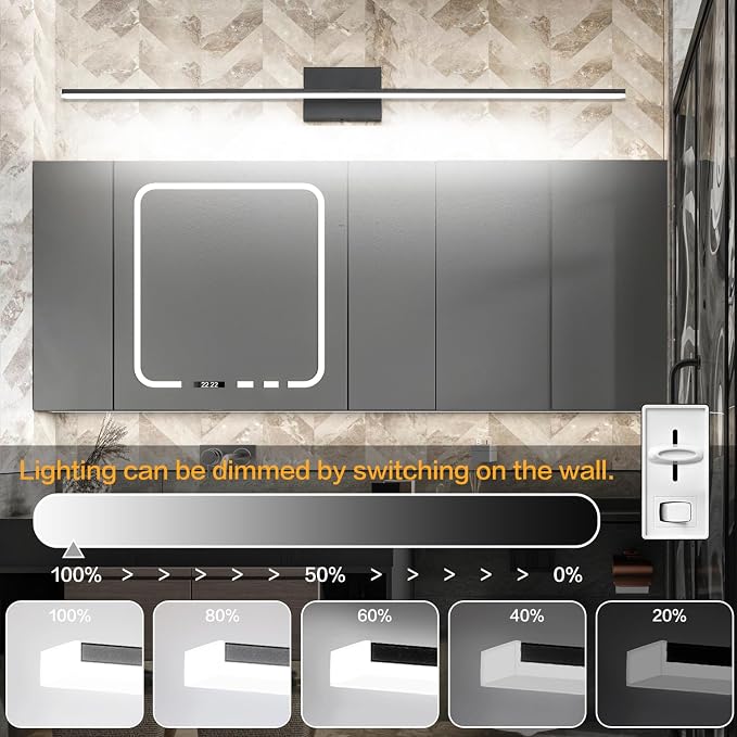 40in Bathroom Light Fixtures Black Modern LED Vanity Lights Bar for Bathroom 5CCT Dimmable 28W Lighting Fixtures for Bath Wall