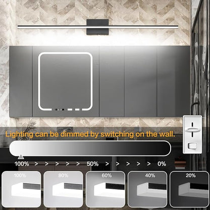 40in Bathroom Light Fixtures Black Modern LED Vanity Lights Bar for Bathroom 5CCT Dimmable 28W Lighting Fixtures for Bath Wall