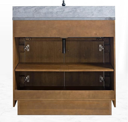 HOMEBEYOND 36" Bathroom Vanity with Single Sink & Ceramic Top, MDF Material Vanity Cabinet with Basin Combo, Soft-Closing Doors, Removable Shelf, Backsplash, Tan