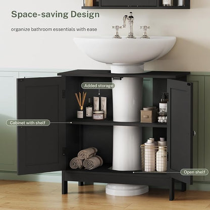 TEENFON Pedestal Sink Storage Cabinet, Under Sink Cabinet with 2 Doors & Shelf, Under Bathroom Sink Cabinet, Pedestal Sink Storage for Bathroom, Black