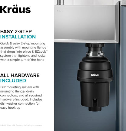Kraus KWU110-32-100-100MB, Kore Workstation 32-inch Undermount 16 Gauge Single Bowl Stainless Steel Kitchen Sink with WasteGuard 1 HP Continuous Feed Garbage Disposal