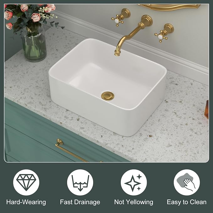 Rectangular Vessel Sink White | Beslend 16"x12" Bathroom Sink Ceramic Porcelain Above Counter Modern Art Sink