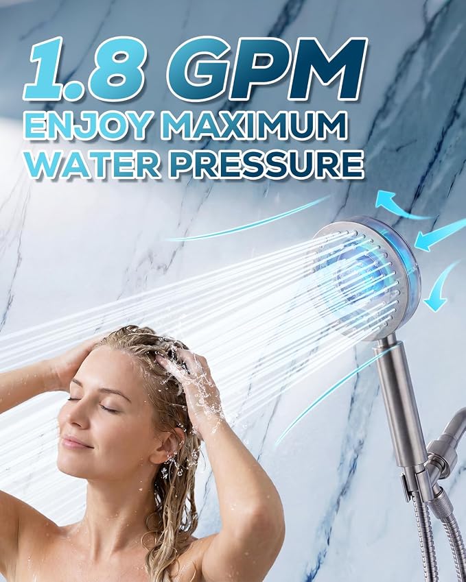 PWERAN Handheld Shower Head with 72" Hose, High Pressure Shower Heads | All Metal,6 Spray,Stainless Steel Showerheads,Built-in Pause Mode,Hand HeId Showerhead,Non-Clogging Nozzles,Adjustable Holder