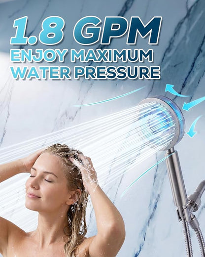 PWERAN Handheld Shower Head with 72" Hose, High Pressure Shower Heads | All Metal,6 Spray,Stainless Steel Showerheads,Built-in Pause Mode,Hand HeId Showerhead,Non-Clogging Nozzles,Adjustable Holder