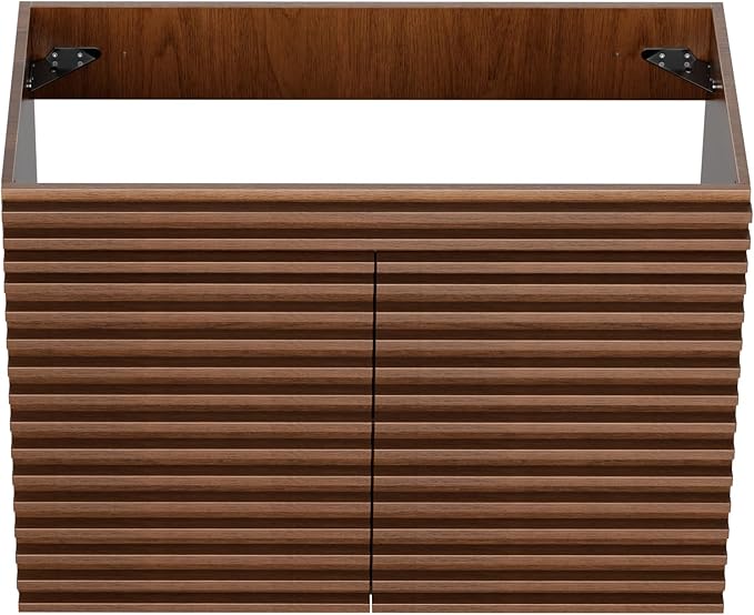 ROOMTEC 36" Bathroom Vanity, Mid-Century Wall Mounted Floating Cabinet with 2 Closing Doors, Wood Grain Texture, Walnut (Sink Basin Not Included)
