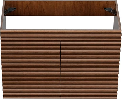 ROOMTEC 36" Bathroom Vanity, Mid-Century Wall Mounted Floating Cabinet with 2 Closing Doors, Wood Grain Texture, Walnut (Sink Basin Not Included)